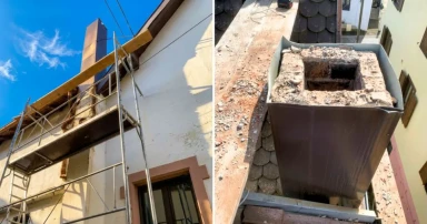 Dépose du conduit de cheminée sur une toiture à Sélestat avant reprise d’étanchéité et travaux de zinguerie