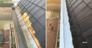 Avant / après remplacement d’un chéneau en zinc sur une toiture dans le Bas-Rhin